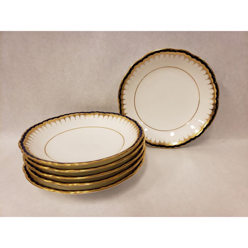 6 Coalport Spearpoint Cobalt Gold Trim Scalloped Fruit Dessert Sauce Bowl 5"